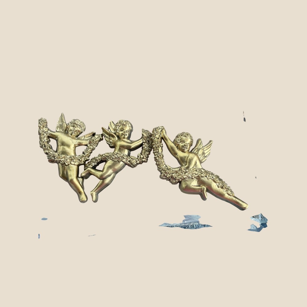 Home Interiors and Gifts Cherub Wall Plaques Gold Vintage Set of 3 3081